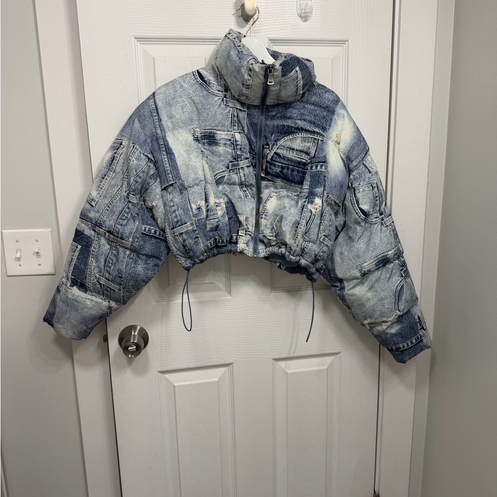 Urban Outfitters Distressed Blue Bomber Jacket